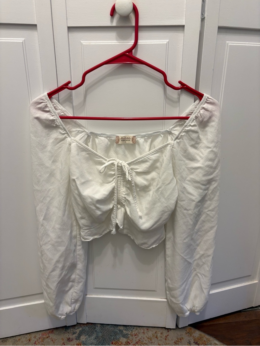 Altar'd State White Peasant Tie-Front Crop Top